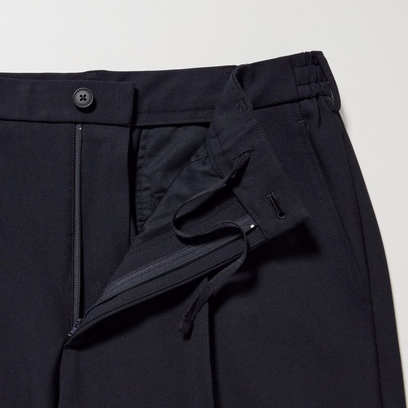 Black Men Uniqlo Wide-fit Pleated Pants | USA YHZVA-3794