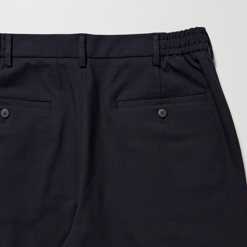 Black Men Uniqlo Wide-fit Pleated Pants | USA YHZVA-3794