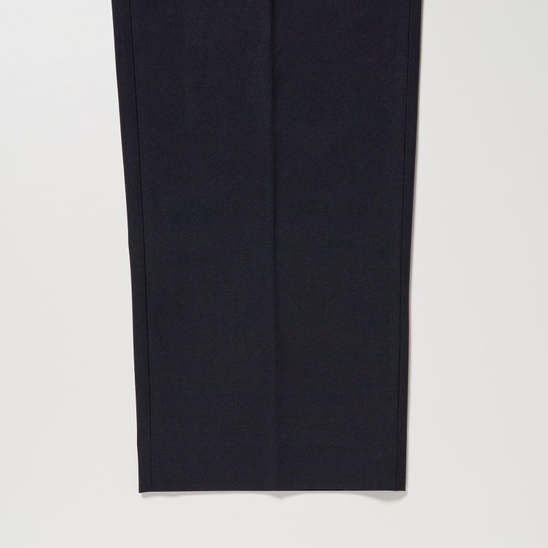 Black Men Uniqlo Wide-fit Pleated Pants | USA YHZVA-3794