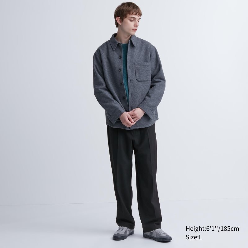 Black Men Uniqlo Wide-fit Pleated Pants | USA YHZVA-3794