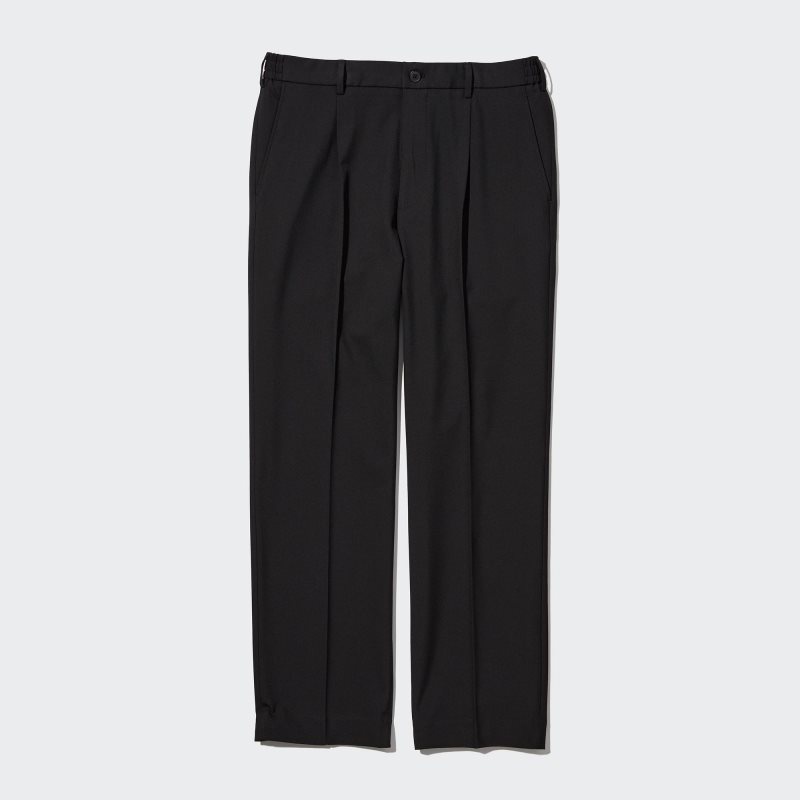 Black Men Uniqlo Wide-fit Pleated Pants | USA PDZFI-8915