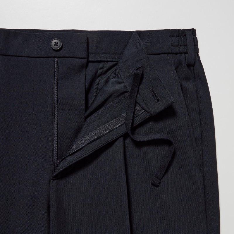 Black Men Uniqlo Wide-fit Pleated Pants | USA PDZFI-8915