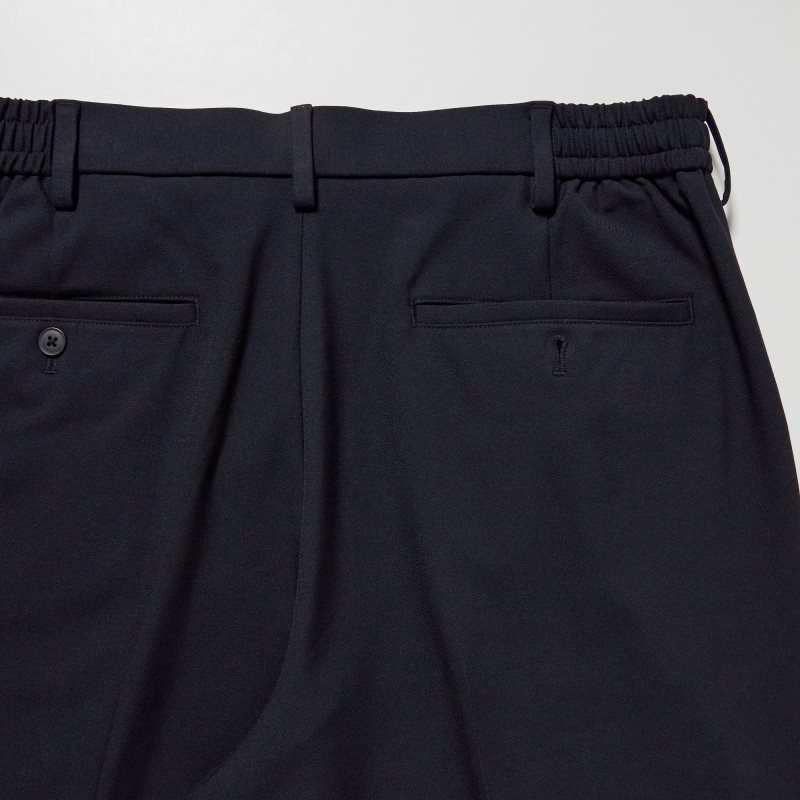 Black Men Uniqlo Wide-fit Pleated Pants | USA PDZFI-8915