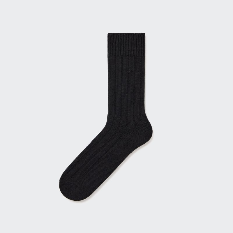 Black Men Uniqlo Wide-ribbed Socks | USA SKTBI-3419