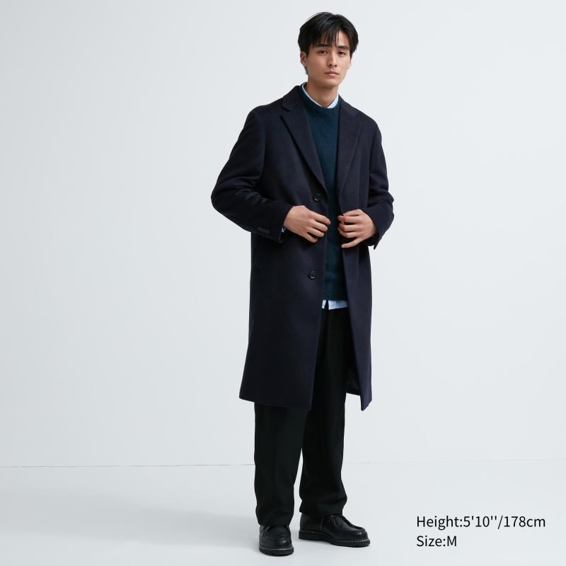 Black Men Uniqlo Wool Cashmere Chesterfield Coats | USA HVPTK-7340