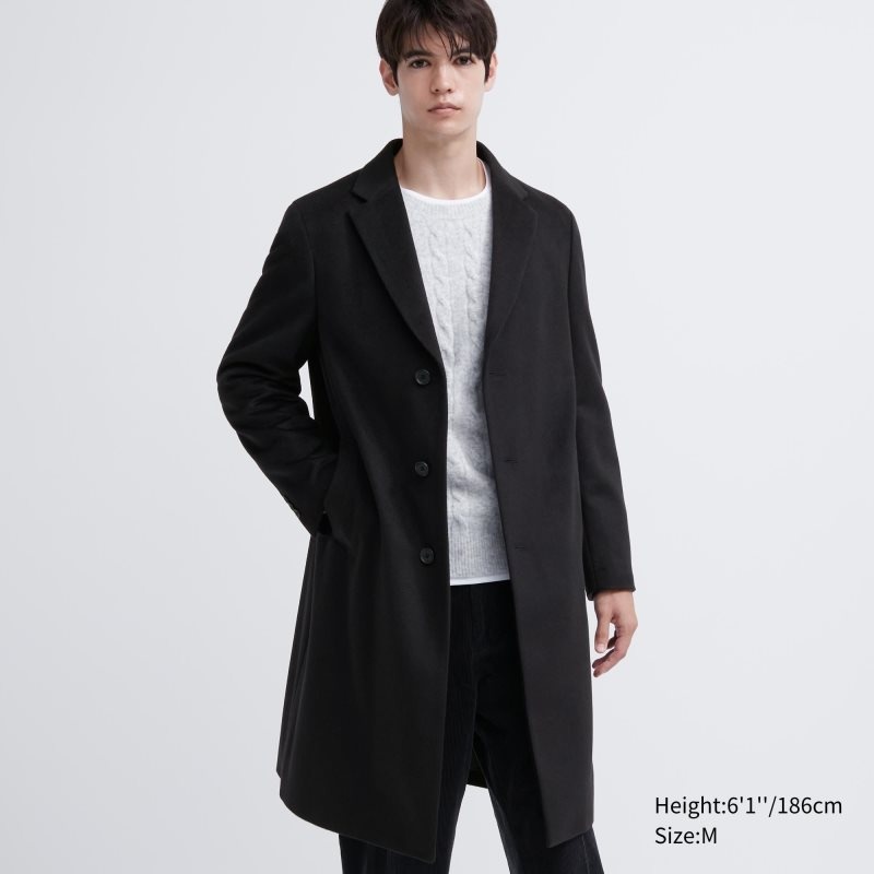 Black Men Uniqlo Wool Cashmere Chesterfield Coats | USA HVPTK-7340