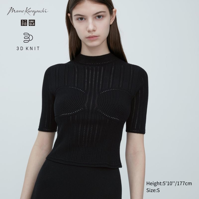 Black Women Uniqlo 3d Knit Mesh Half-sleeve (Mame Kurogouchi) Sweaters | USA FUAEH-8650