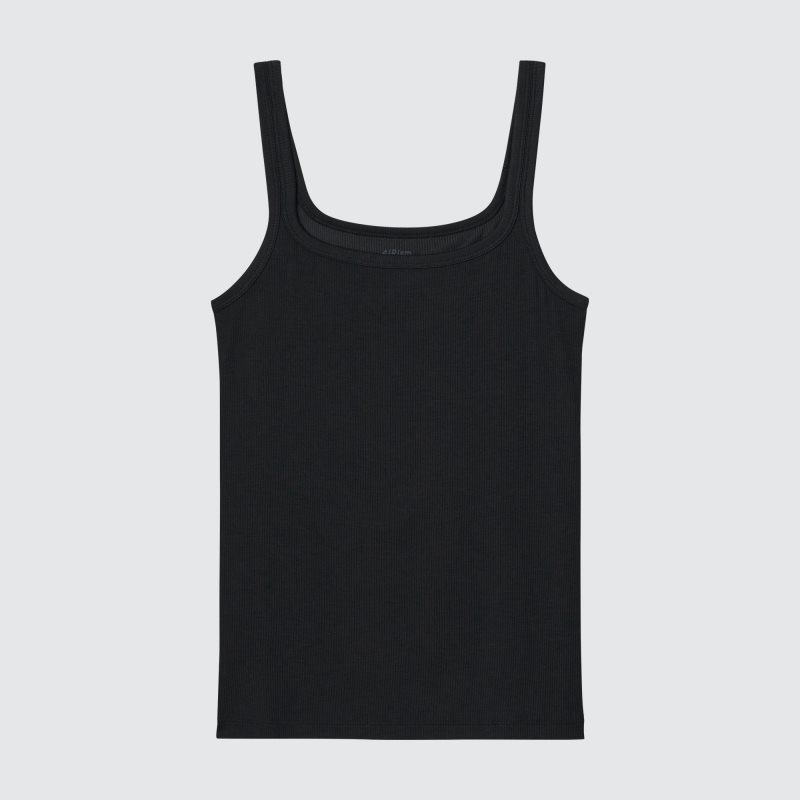 Black Women Uniqlo Airism Ribbed Sleeveless (Silk Blend) Tops | USA QWBGK-6893