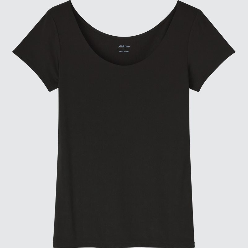 Black Women Uniqlo Airism Scoop Neck Short-sleeve T Shirts | USA IWUFB-0314