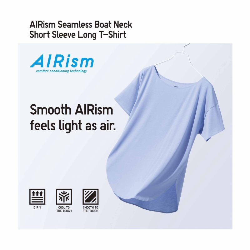 Black Women Uniqlo Airism Seamless Boat Neck Long T Shirts | USA LMINJ-2309