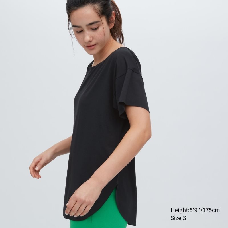 Black Women Uniqlo Airism Seamless Boat Neck Long T Shirts | USA LMINJ-2309