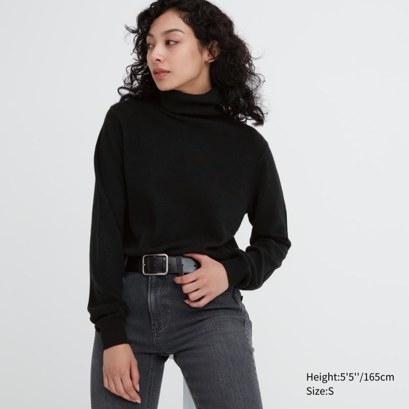 Black Women Uniqlo Cashmere Turtleneck Long-sleeve Sweaters | USA YIZMN-8091