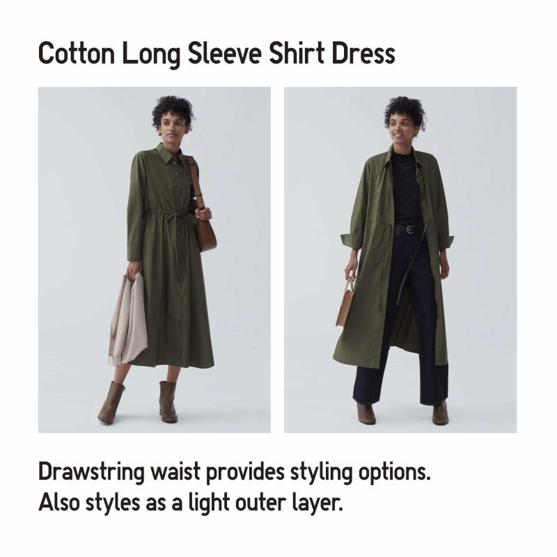 Black Women Uniqlo Cotton Long-sleeve Long Shirt Dress | USA FXOKG-0942