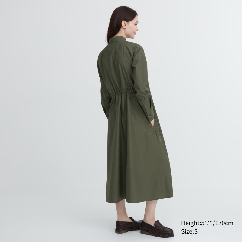 Black Women Uniqlo Cotton Long-sleeve Long Shirt Dress | USA FXOKG-0942