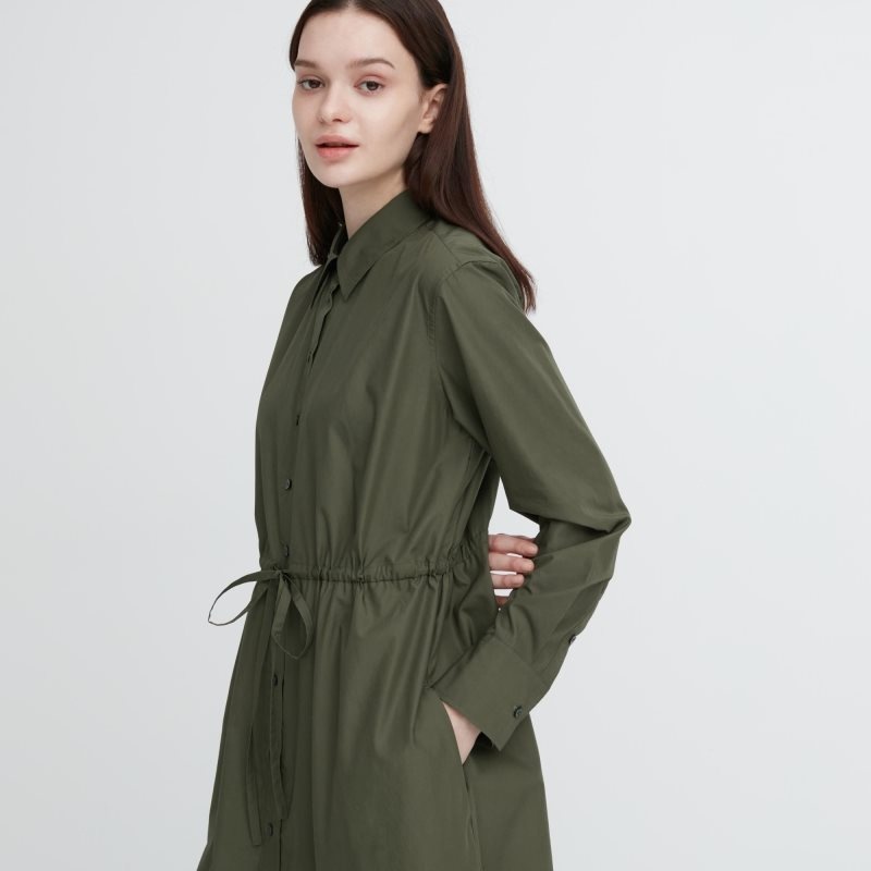 Black Women Uniqlo Cotton Long-sleeve Long Shirt Dress | USA FXOKG-0942