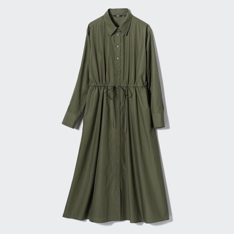 Black Women Uniqlo Cotton Long-sleeve Long Shirt Dress | USA FXOKG-0942