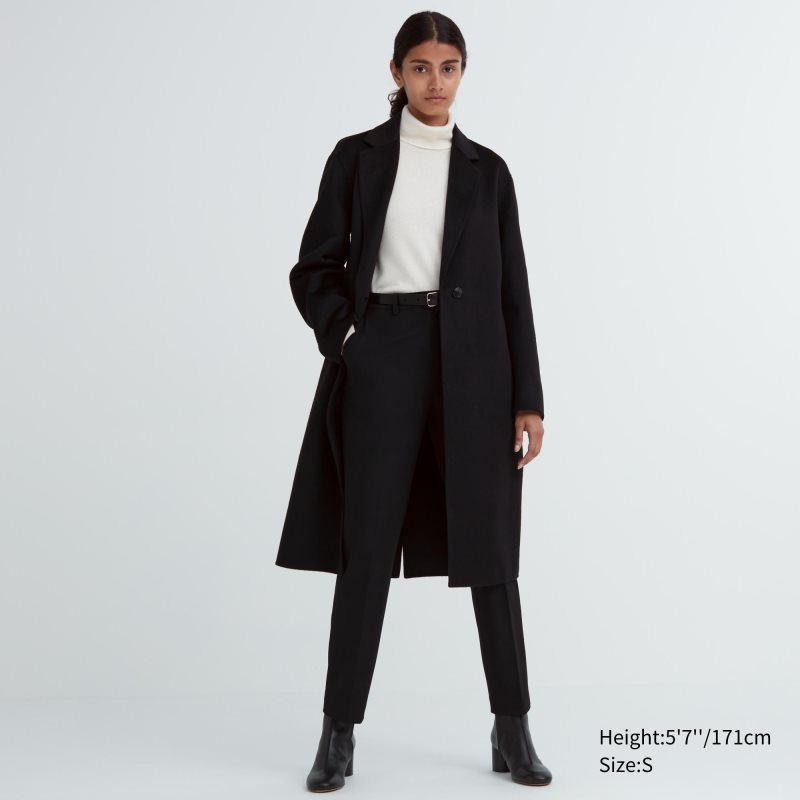 Black Women Uniqlo Double Face Long Coats | USA CIQRH-9786