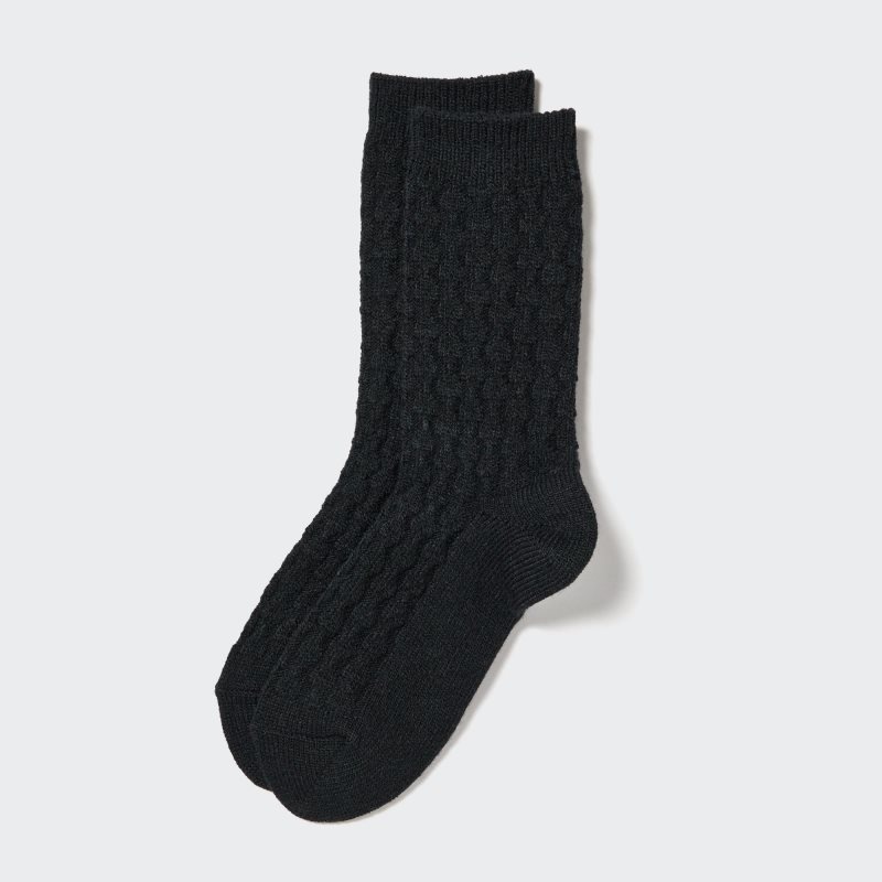 Black Women Uniqlo Heattech Cable Socks | USA SHGIT-6824