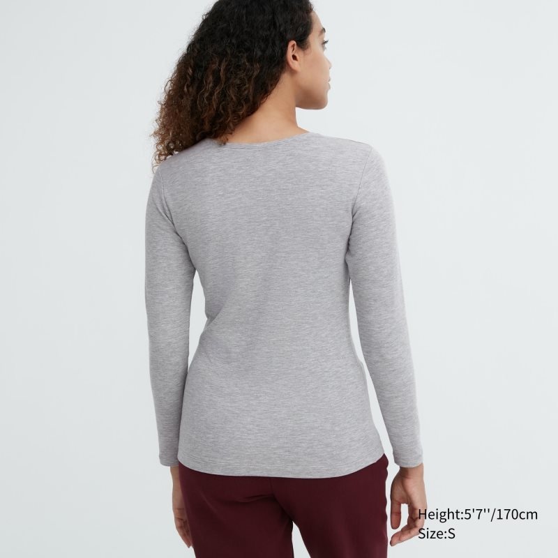 Black Women Uniqlo Heattech Cotton Crew Neck Long-sleeve (Extra Warm) T Shirts | USA ESBTR-4205