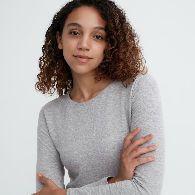 Black Women Uniqlo Heattech Cotton Crew Neck Long-sleeve (Extra Warm) T Shirts | USA ESBTR-4205