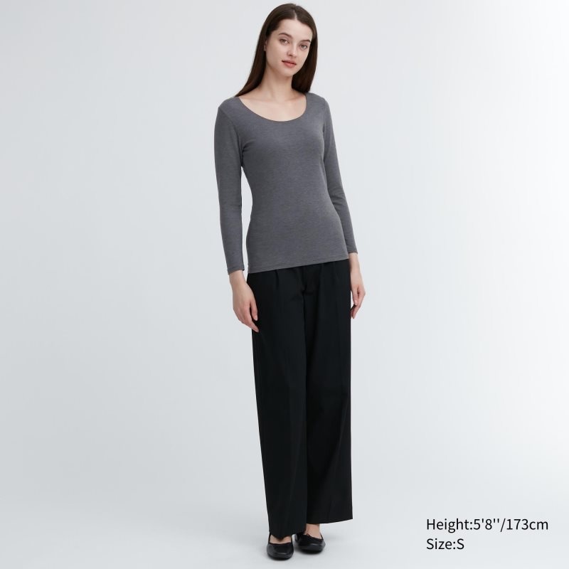 Black Women Uniqlo Heattech Cotton Scoop Neck Long-sleeve (Extra Warm) T Shirts | USA HJIBA-4389