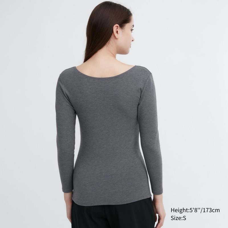 Black Women Uniqlo Heattech Cotton Scoop Neck Long-sleeve (Extra Warm) T Shirts | USA HJIBA-4389