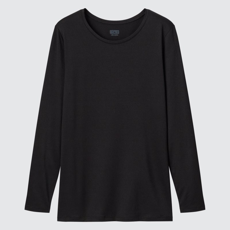 Black Women Uniqlo Heattech Crew Neck Long-sleeve T Shirts | USA UOADM-6347