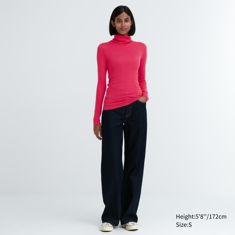 Black Women Uniqlo Heattech Extra Warm Seamless Ribbed Turtleneck Long-sleeve T Shirts | USA JNIDG-4157