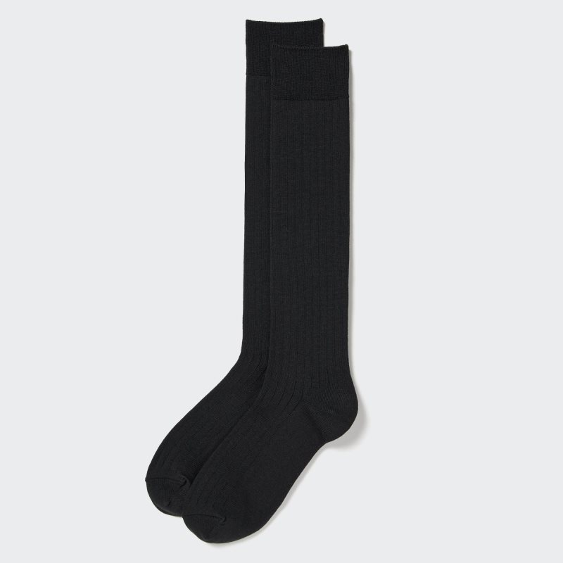 Black Women Uniqlo Heattech Knee-high Ribbed Socks | USA IXLUN-1723