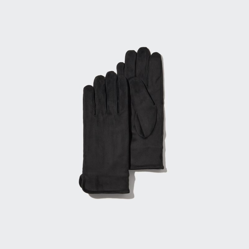 Black Women Uniqlo Heattech Lining Faux Suede Gloves | USA VQCNM-8257