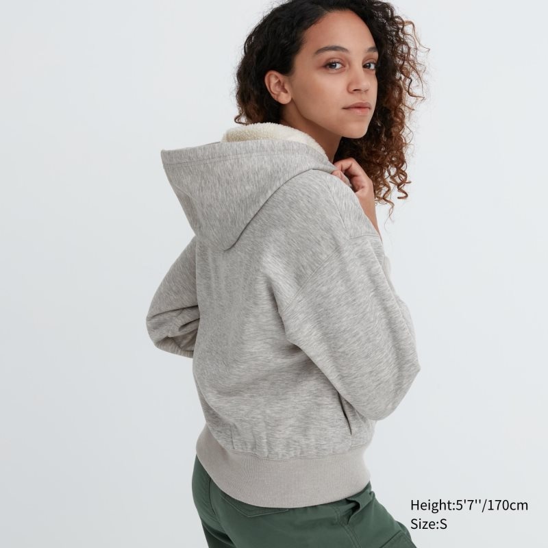 Black Women Uniqlo Heattech Pile Lined Sweat Full-zip Hoodie | USA RMYIO-7284