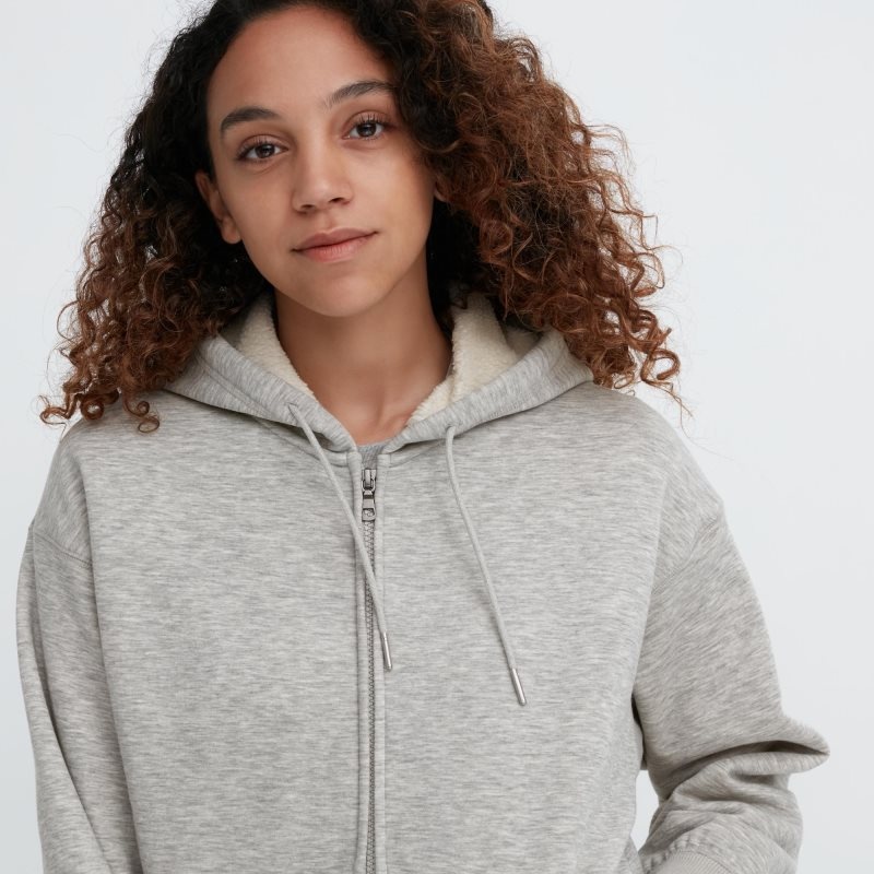 Black Women Uniqlo Heattech Pile Lined Sweat Full-zip Hoodie | USA RMYIO-7284