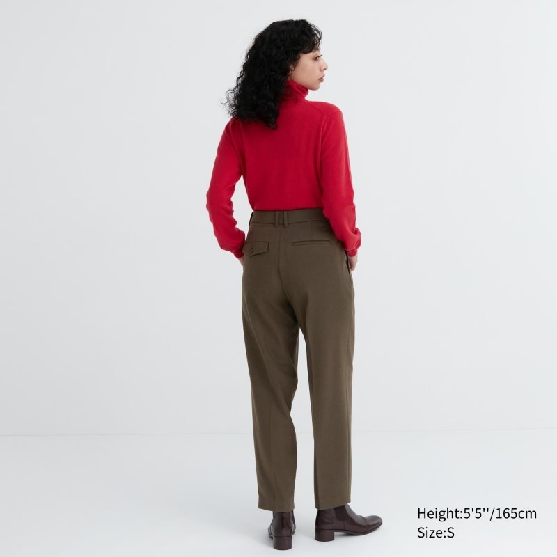 Black Women Uniqlo Heattech Pleated Tapered Pants | USA VYFDX-8730