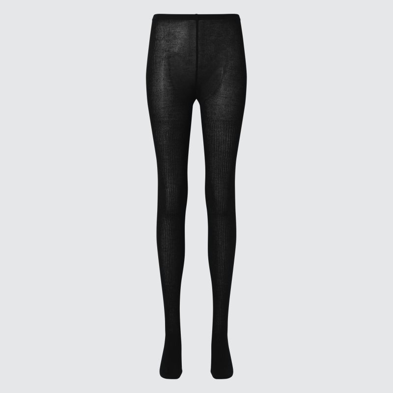 Black Women Uniqlo Heattech Ribbed Knitted Tight | USA YWVEH-8936