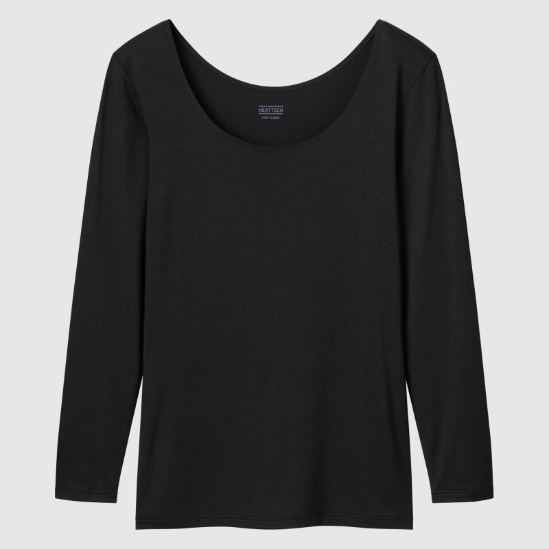 Black Women Uniqlo Heattech Scoop Neck Long-sleeve T Shirts | USA VYMSR-5891