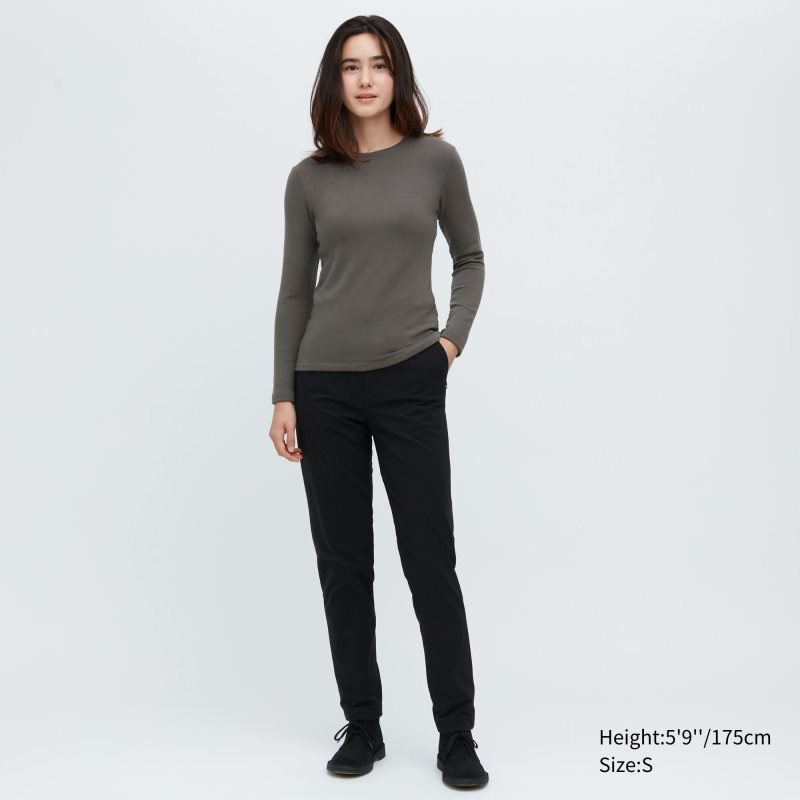 Black Women Uniqlo Heattech Ultra Warm Crew Neck Long-sleeve T Shirts | USA CIFEQ-5712