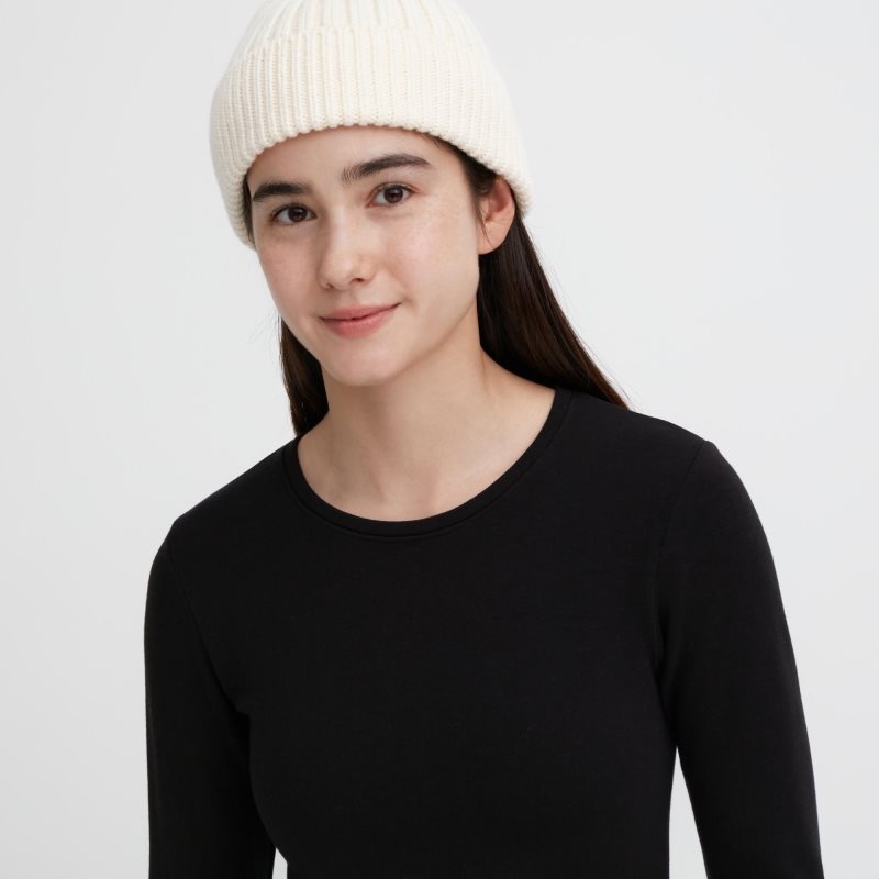 Black Women Uniqlo Heattech Ultra Warm Crew Neck T Shirts | USA GASEM-8579