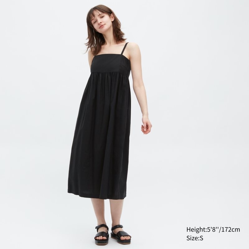 Black Women Uniqlo Linen-blend Gathered Camisole Dress | USA IJHCL-6890