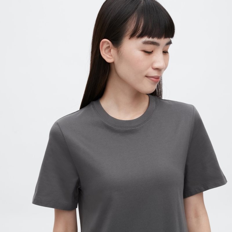 Black Women Uniqlo Mercerized Cotton Short-sleeve A-line Dress | USA FYUQM-3491