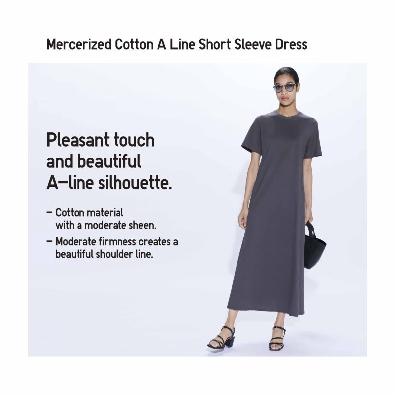 Black Women Uniqlo Mercerized Cotton Short-sleeve A-line Dress | USA FYUQM-3491