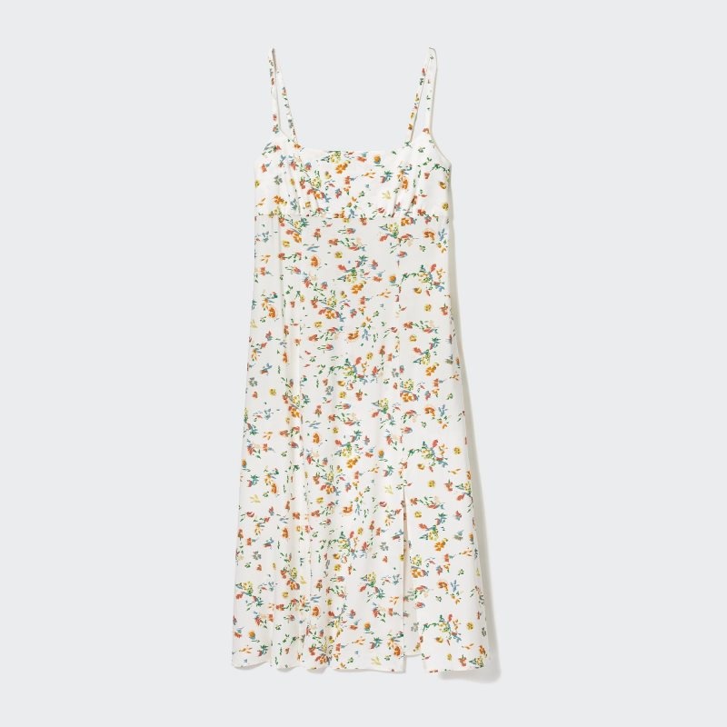 Black Women Uniqlo Printed Front Slit Camisole Dress | USA PRVLE-7216