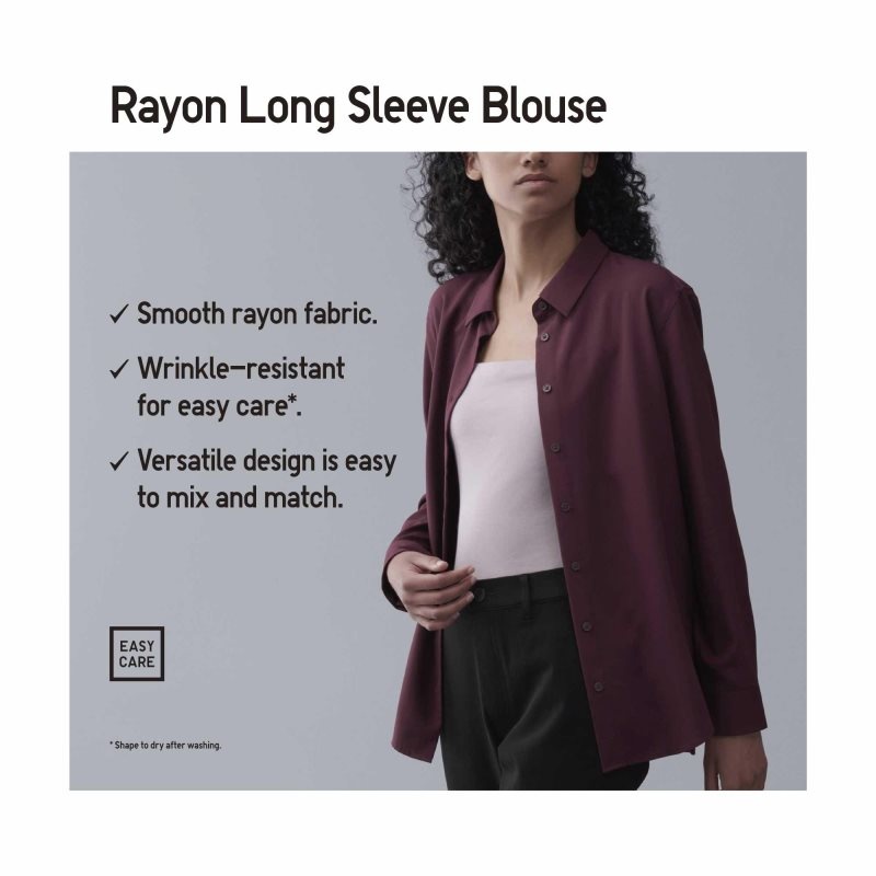 Black Women Uniqlo Rayon Long-sleeve Blouse | USA YRGOF-9435