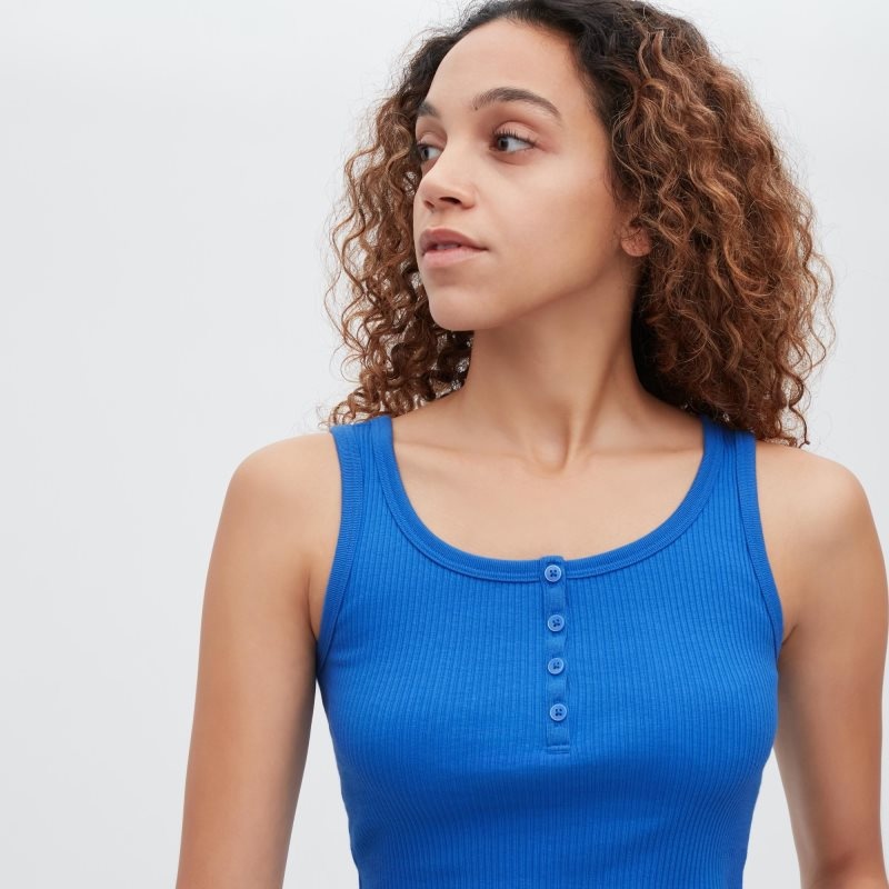 Black Women Uniqlo Ribbed Henley Neck Cropped Tank Tops | USA CLTSW-9420