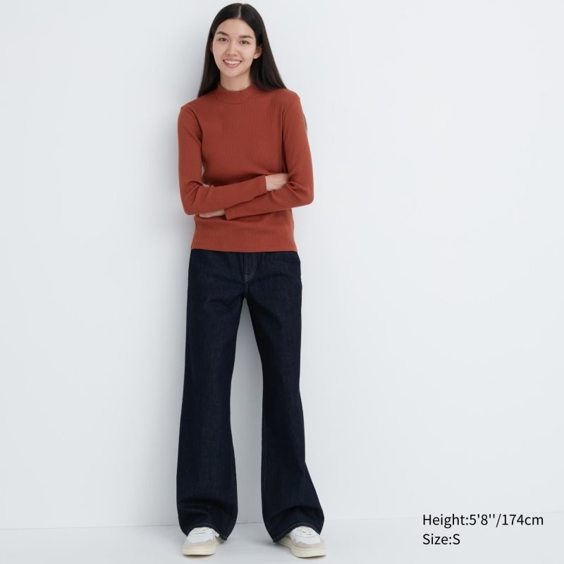 Black Women Uniqlo Ribbed High Neck Long-sleeve T Shirts | USA TZYGS-8529