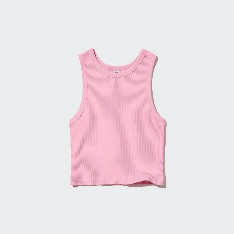 Black Women Uniqlo Ribbed Racer Back Cropped Tank Tops | USA RFNET-8519