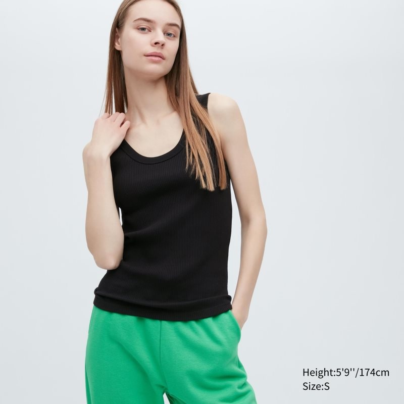 Black Women Uniqlo Ribbed Tank Tops | USA SZDFA-1024