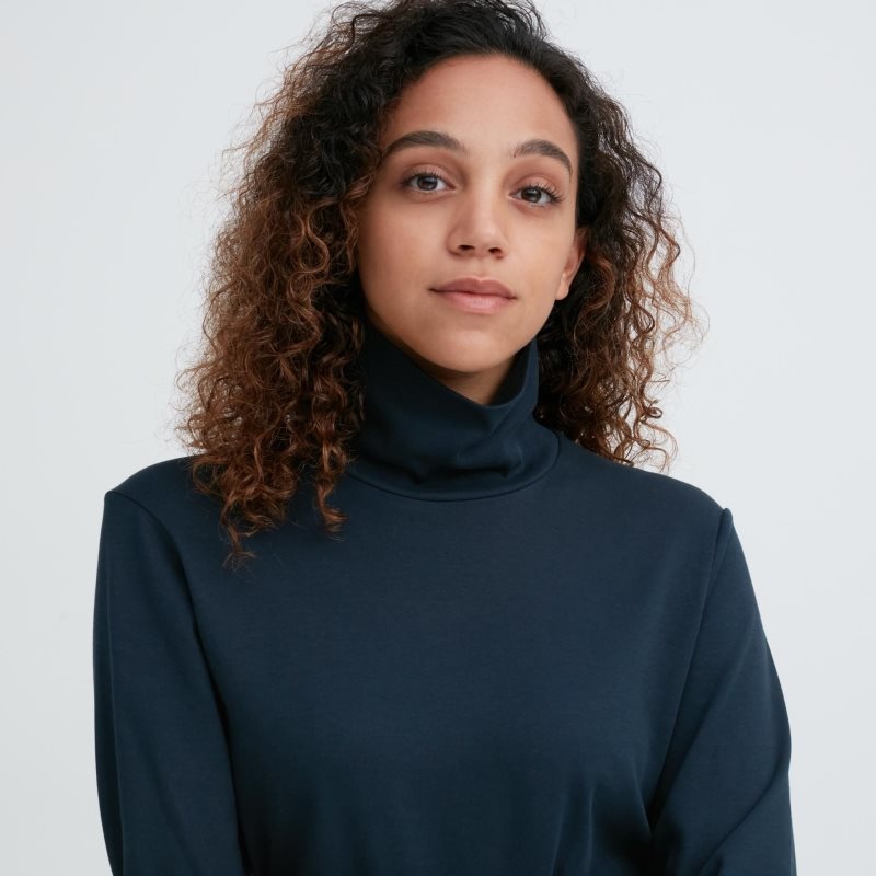 Black Women Uniqlo Smooth Stretch Cotton Turtleneck Long Sleeve T Shirts | USA XVFCW-3981