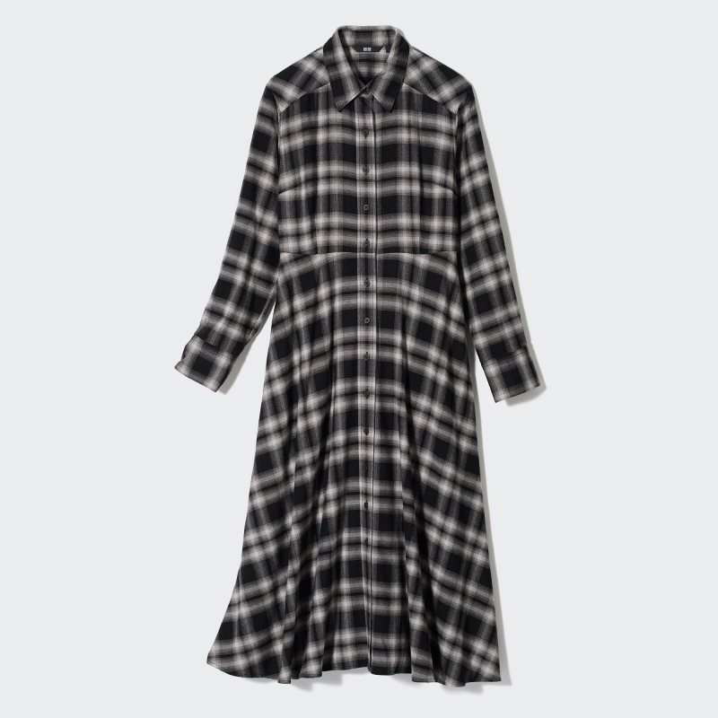 Black Women Uniqlo Soft Brushed Long-sleeve Shirt Dress | USA XJMCQ-7564