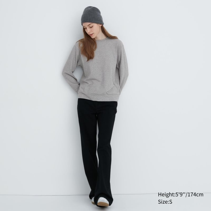 Black Women Uniqlo Soft Knitted Fleece Crew Neck Long-sleeve T Shirts | USA UMNYT-2589