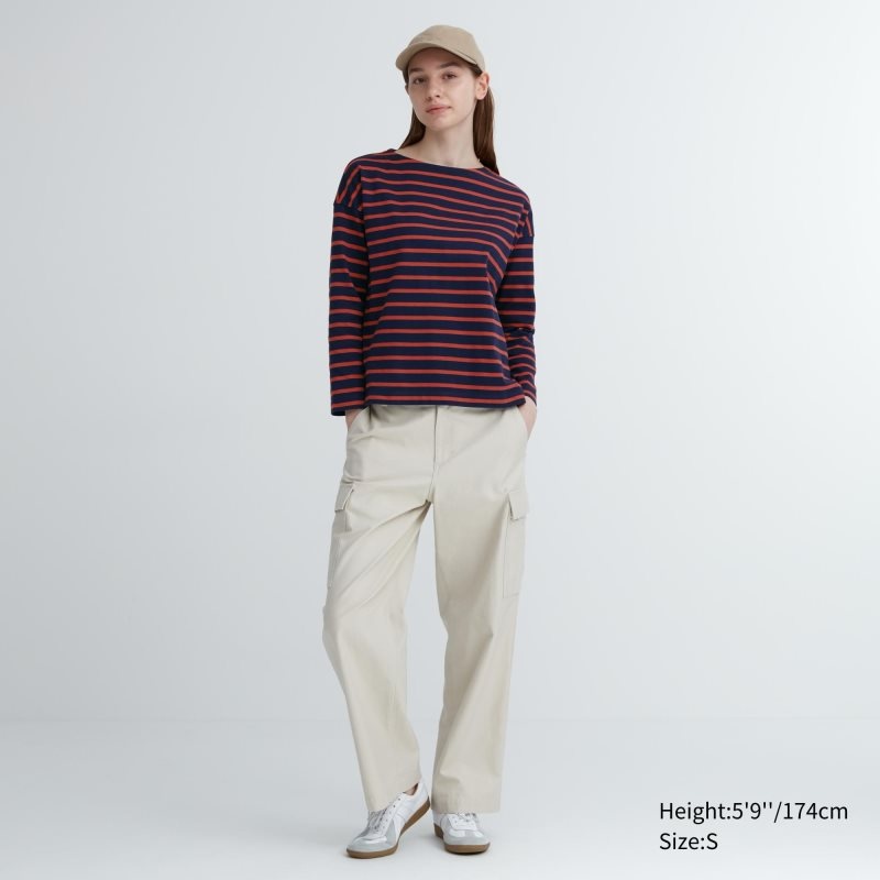 Black Women Uniqlo Striped Long Sleeve T Shirts | USA XKTMP-7859